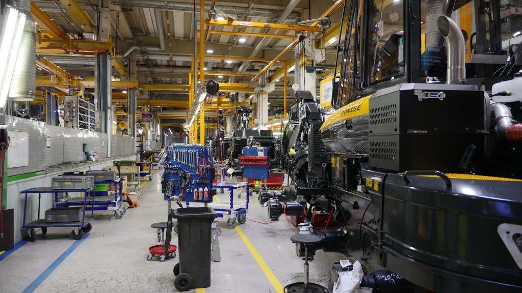 Main assembly line at Ponsse factory.