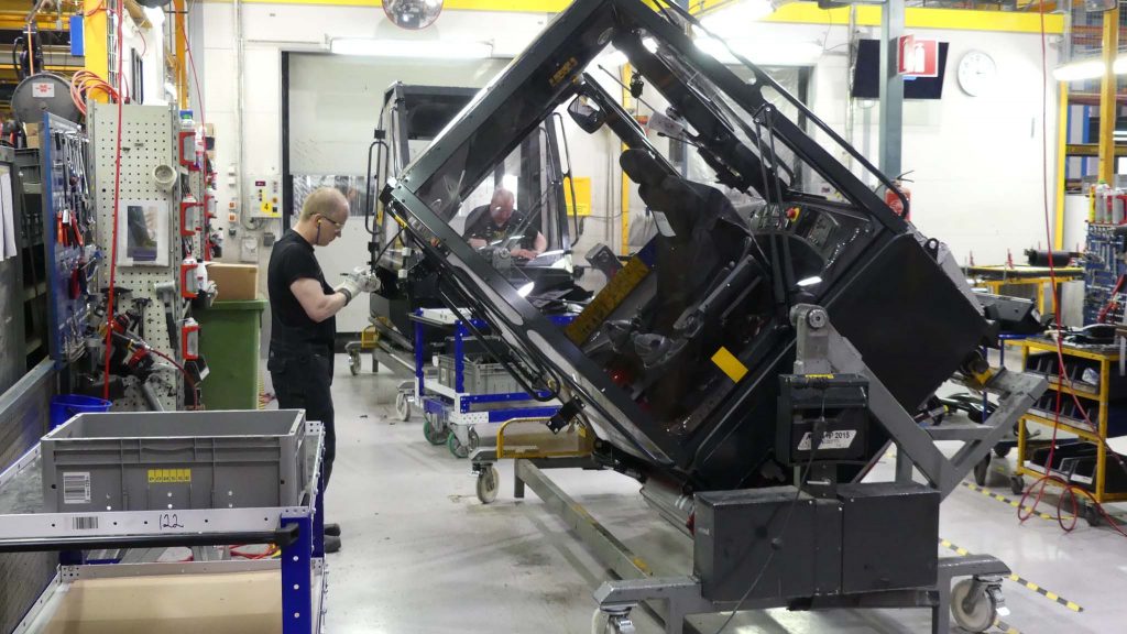 Cab assembly line at Ponsse.