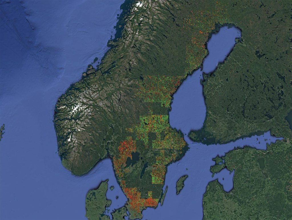 How does the harvested forest area correspond between JRC and Swedish Laser Data